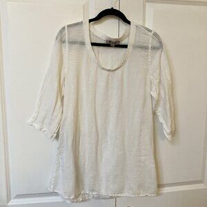 Flax Shirt Womens M White Sheer Linen Tunic Top Scoop Cotton Blend Boho Minimal